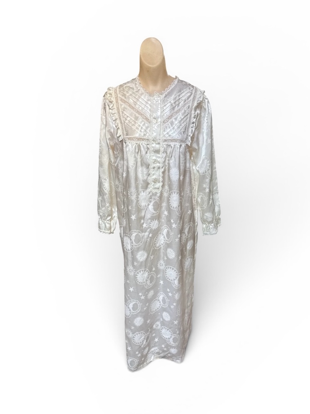 Vintage Y2K Lyn Anne Celestial Moon Stars Satin Nightgown Cottagecore Kaftan Med